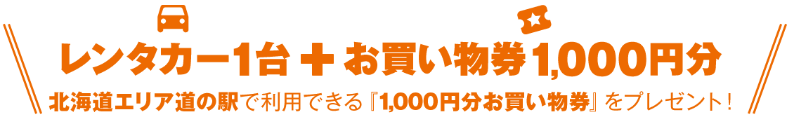 レンタカー1台＋お買い物券1000円　北海道エリア道の駅で利用できる「お買い物券1000円」をプレゼント！