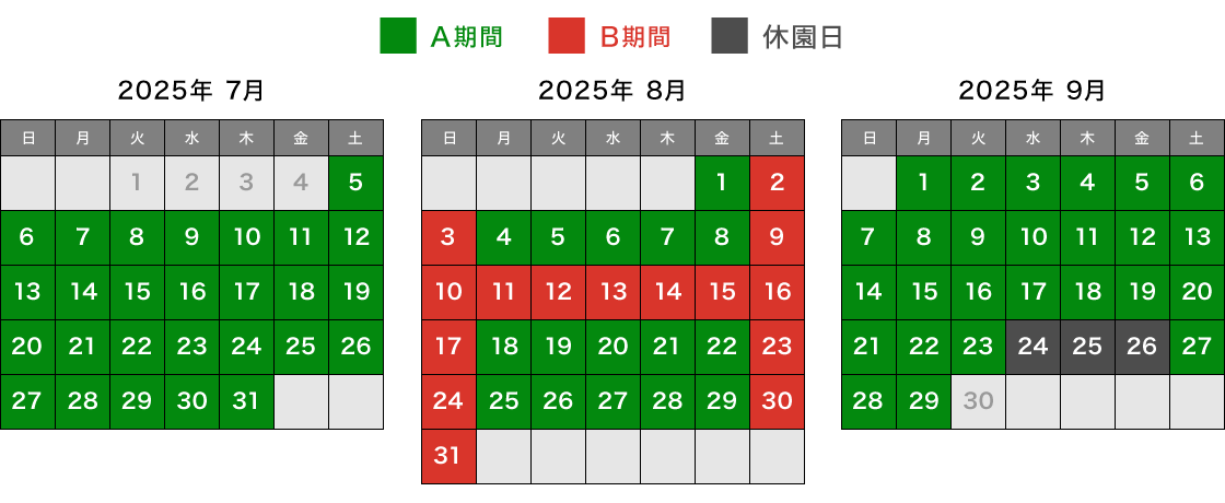 サマーランド料金スケジュール表