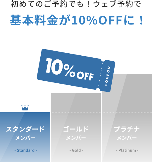 初めてのご予約でも！ウェブ予約で基本料金が10%OFFに！