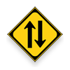 Japanese main road signs:Two-way traffic ahead