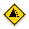 Japanese main road signs:Falling rocks ahead